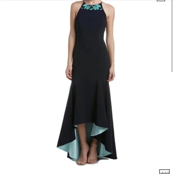 Badgley Mischka | Dresses | Badgley Mischka Gown Dress Blue High Low Beaded  B | Poshmark